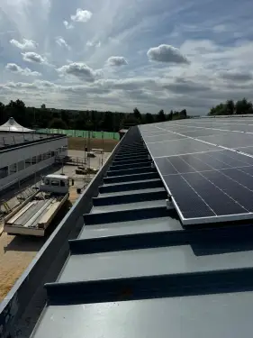 Click Here To Enlarge This Photo Of Ash & Lacy Ashzip 400mm flat pan built up aluminium Standing Seam Roofing & Cladding System in Slate Grey for a private school in London
